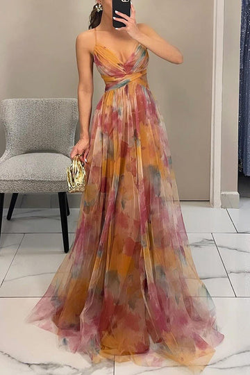 Women's V-Neck Floral Maxi Dress - Elegant Wedding Guest