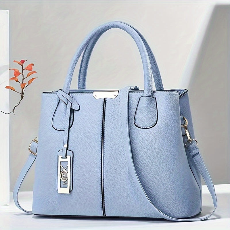 Women's Leather Handbag - Stylish Structured Tote & Crossbody Strap