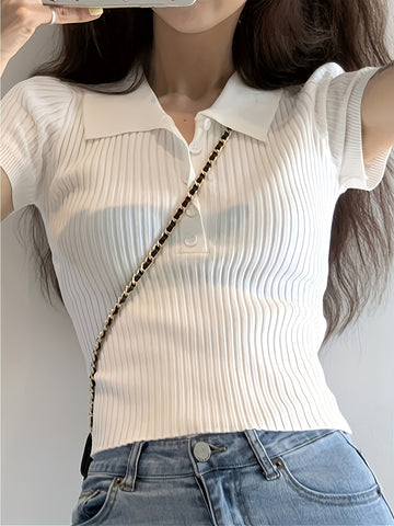V-Neck Knit Polo with Button Details for Women | Mia