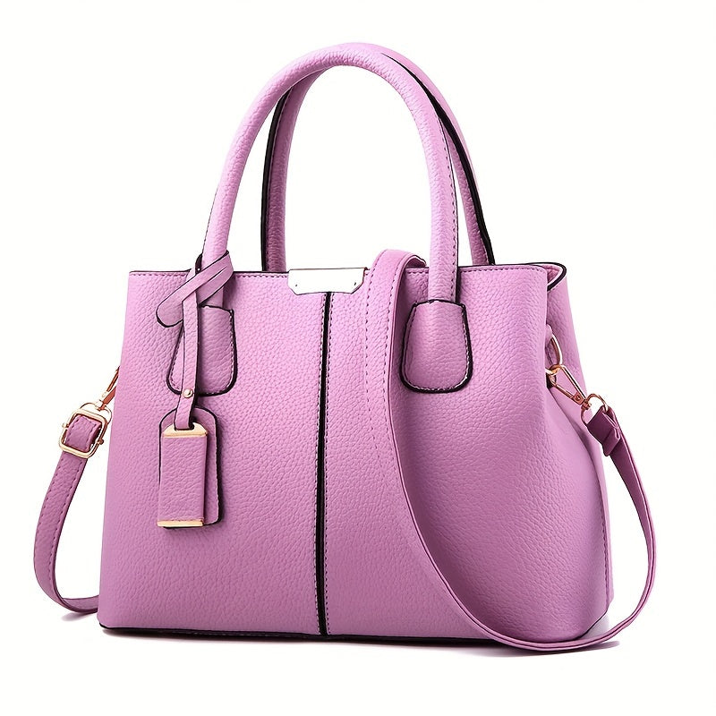 Women's Leather Handbag - Stylish Structured Tote & Crossbody Strap
