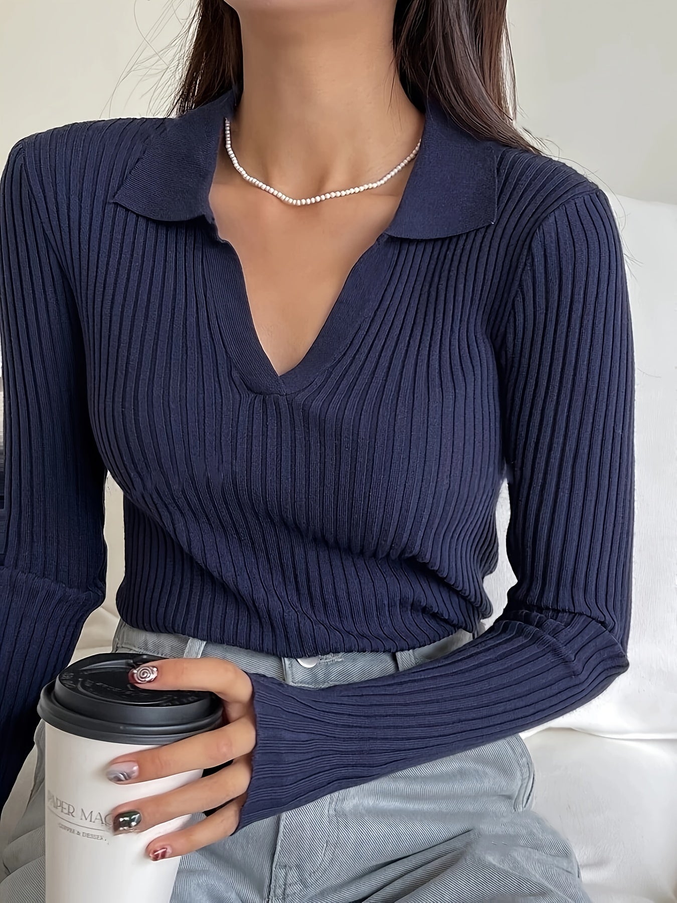 Ribbed Collared Sweater for Women | Celeste