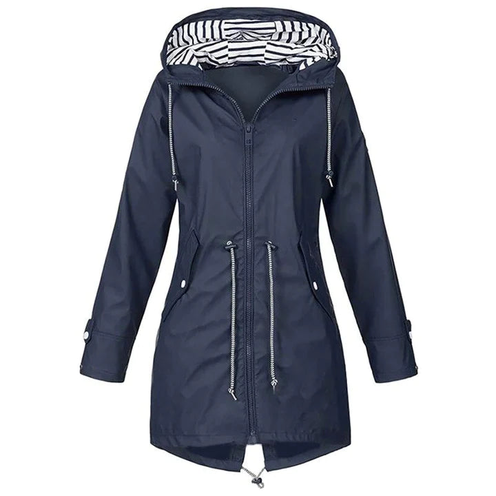 Women's Waterproof Long Jacket - Windproof & Adjustable Waist