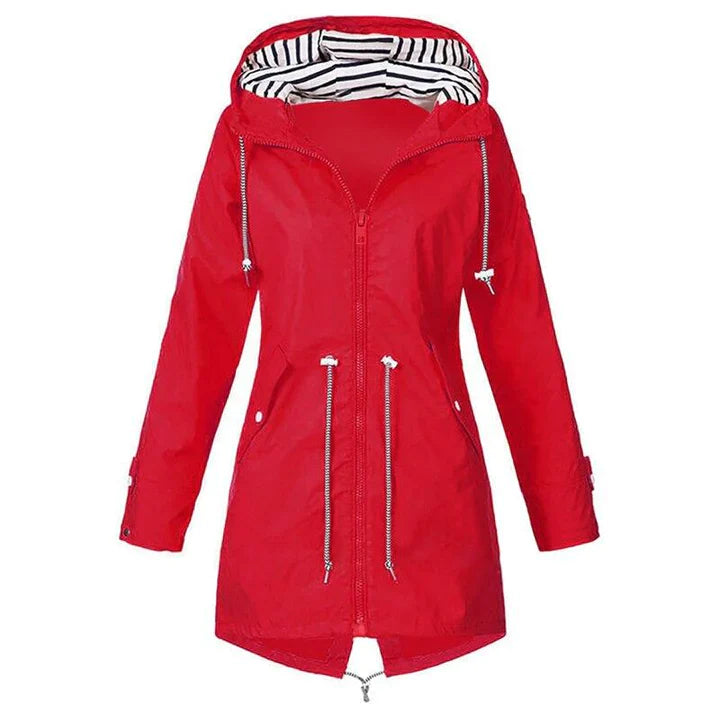 Women's Waterproof Long Jacket - Windproof & Adjustable Waist