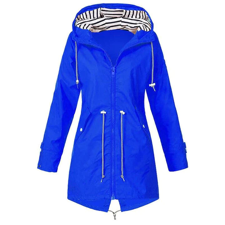 Women's Waterproof Long Jacket - Windproof & Adjustable Waist