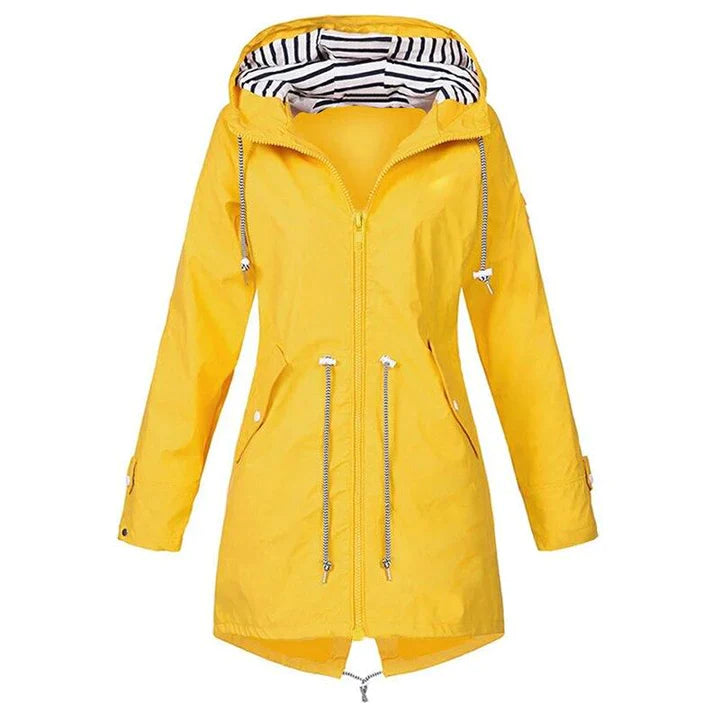Women's Waterproof Long Jacket - Windproof & Adjustable Waist