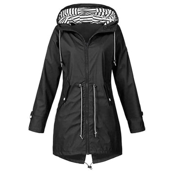 Women's Waterproof Long Jacket - Windproof & Adjustable Waist