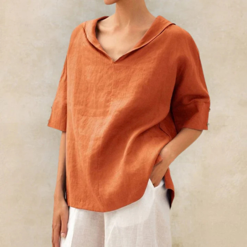 Women's Lightweight Linen V-Neck Blouse - Casual Relaxed Fit