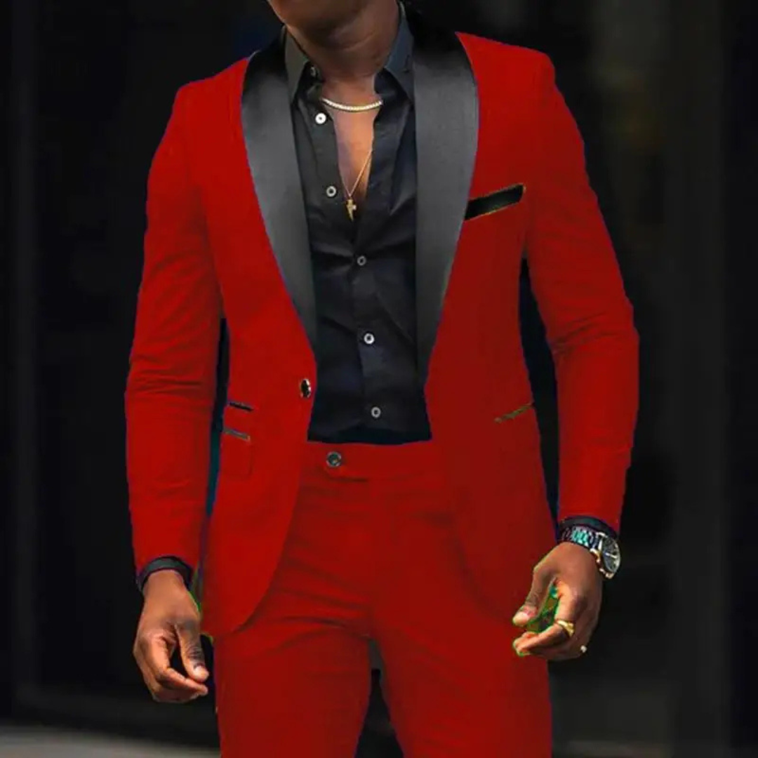 Men's Blazer and Trousers Set - Shawl Lapel with Contrast Colour