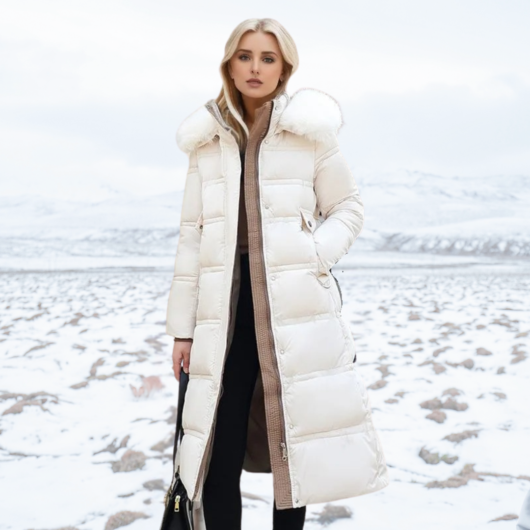Women's Winter Padded Parka - Drawstring Waist and Detachable Fluffy Hood