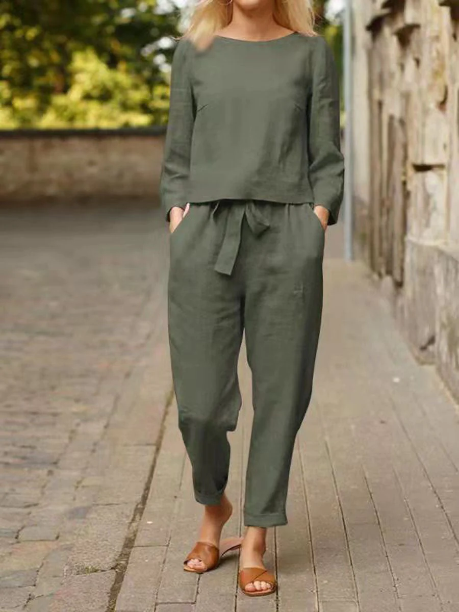 Casual and Stylish Long Sleeve Top and Trousers Set for Women