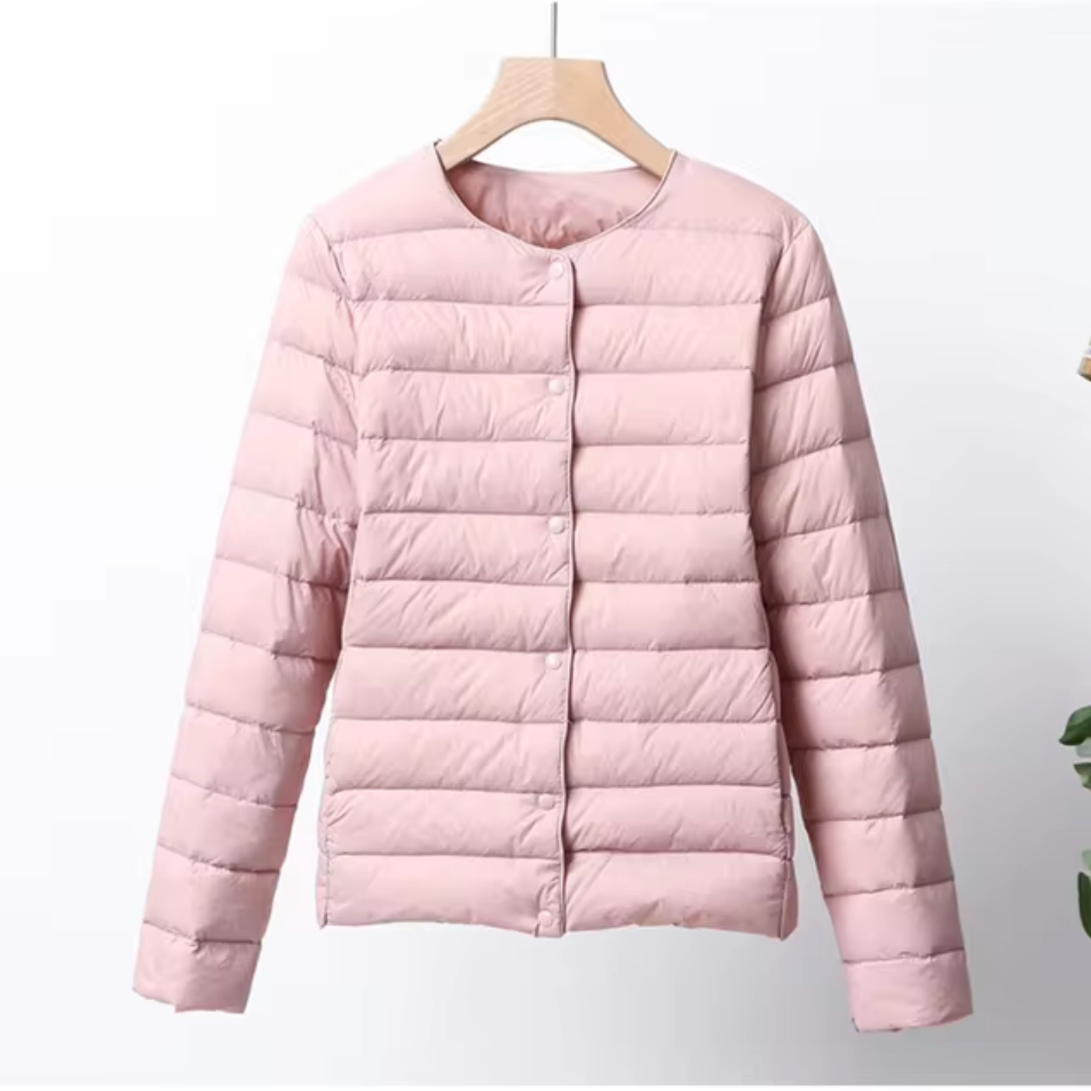 Women's Lightweight Puffer Jacket - Collarless and Water-Resistant