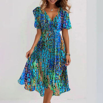 Elegant and Stylish Colourful V-Neck Midi Dress for Women