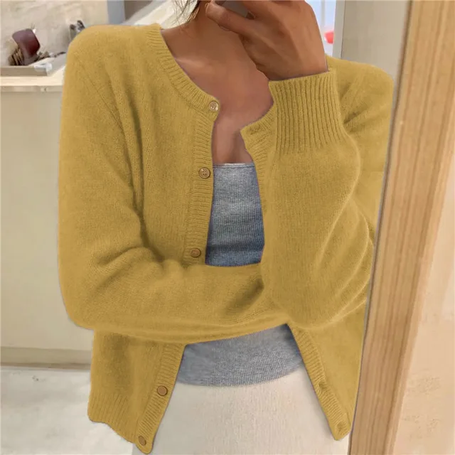 Women's Cardigan - Button-Down Closure with Ribbed Hem & Cuffs