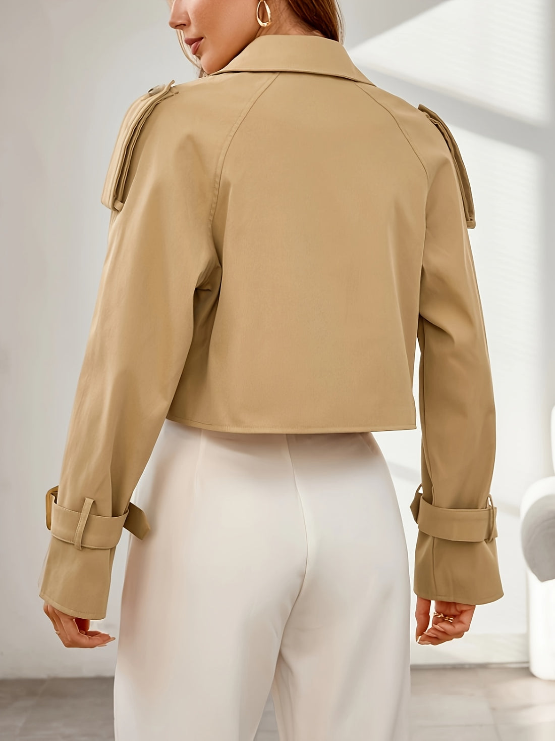 Women's Stylish Khaki Crop Trench Coat - Comfortable & Elegant