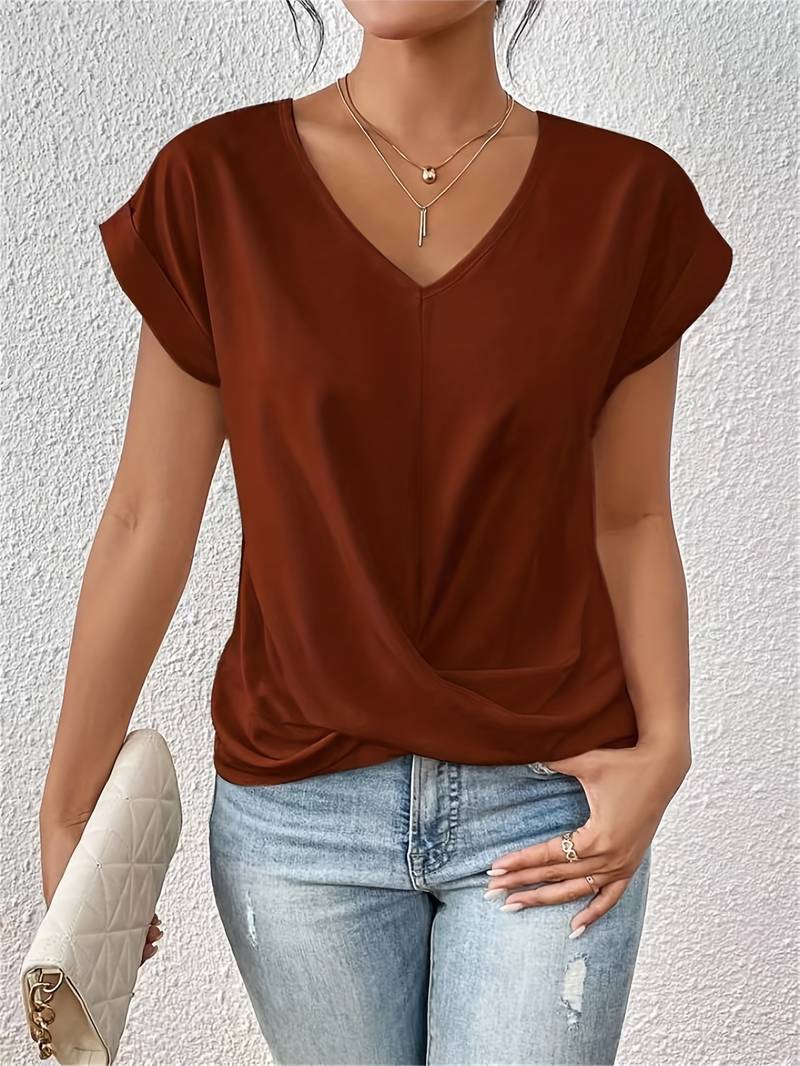 Women's Lightweight V-Neck Top - Short Sleeve Casual Summer Blouse