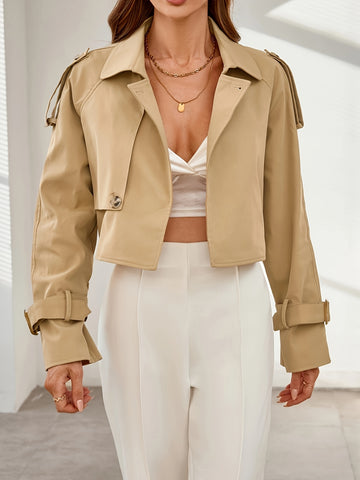 Women's Stylish Khaki Crop Trench Coat - Comfortable & Elegant