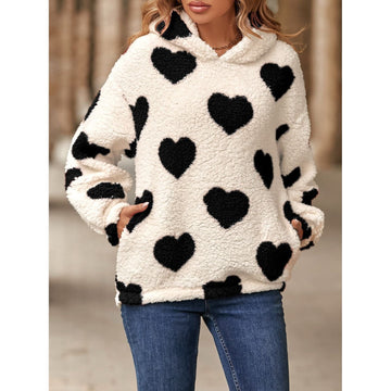 Kayla - Fuzzy Heart Pocketed Hoodie for Women
