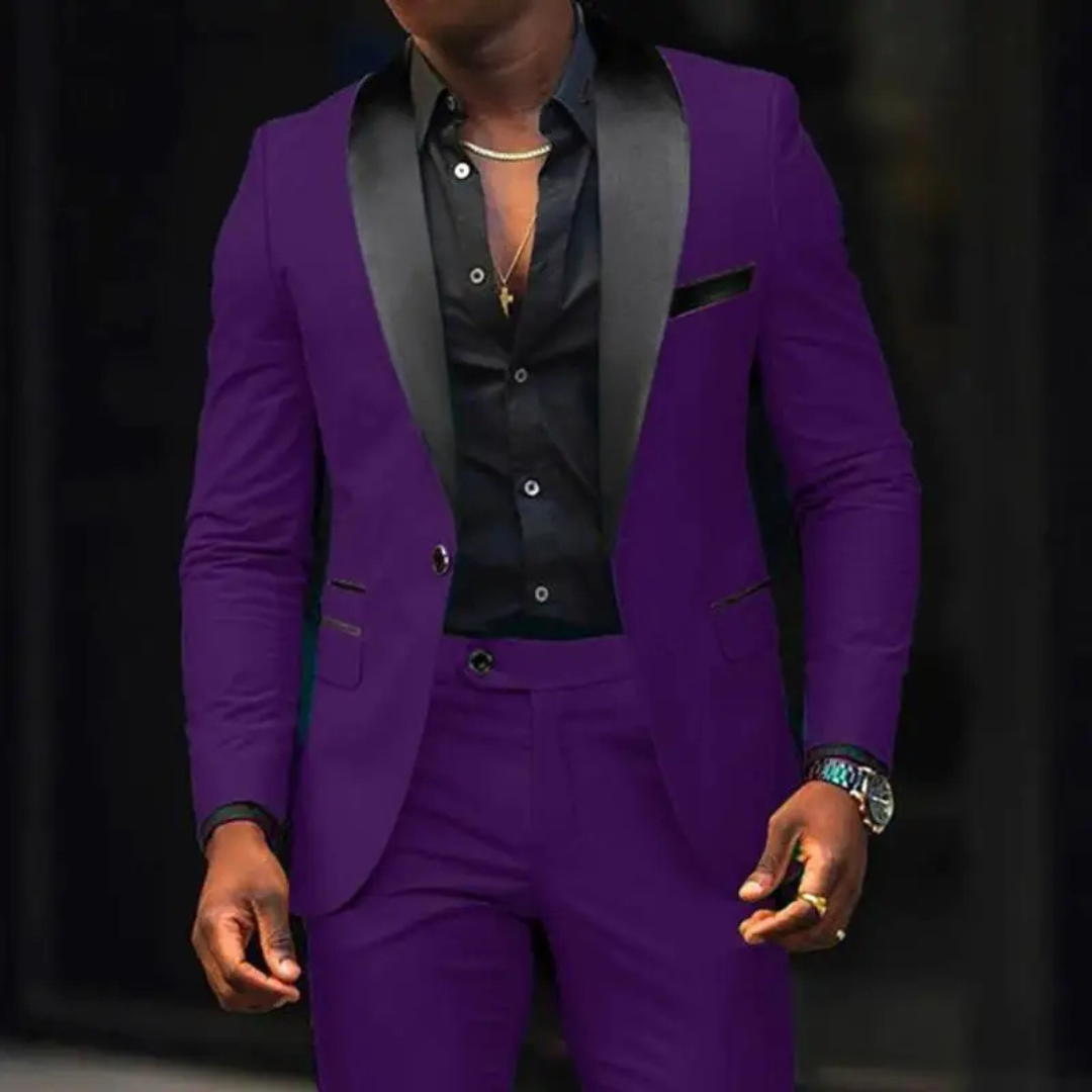 Men's Blazer and Trousers Set - Shawl Lapel with Contrast Colour
