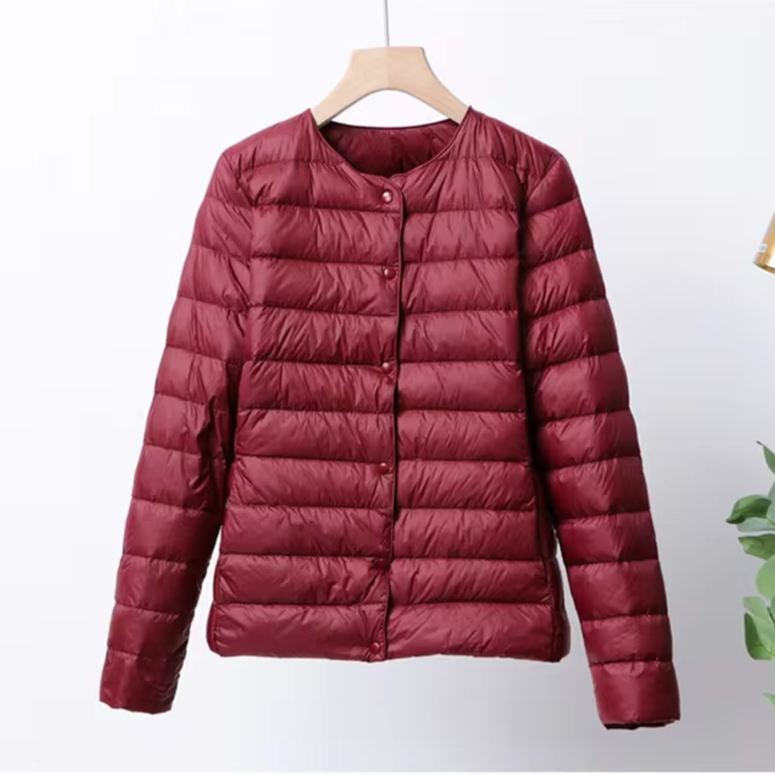 Women's Lightweight Puffer Jacket - Collarless and Water-Resistant