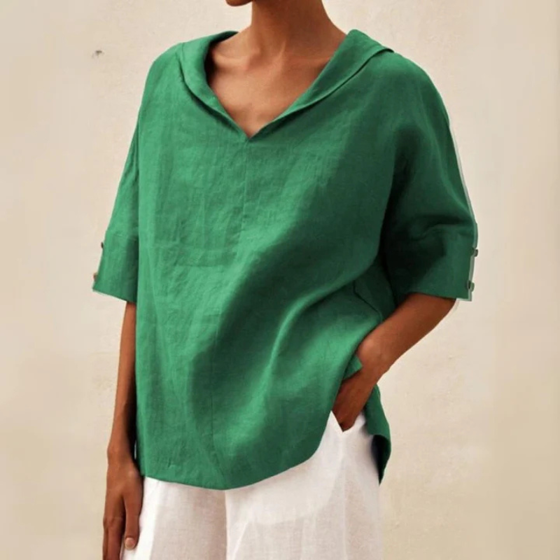 Women's Lightweight Linen V-Neck Blouse - Casual Relaxed Fit