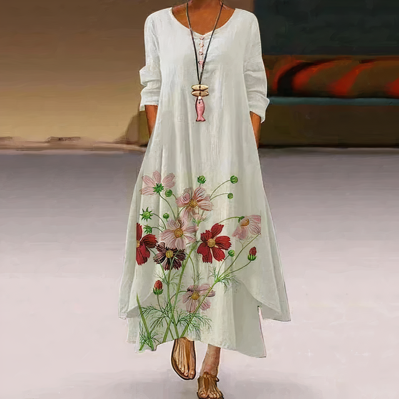 Elegant Loose Floral Maxi Dress for Women