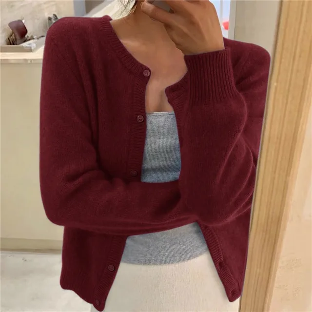 Women's Cardigan - Button-Down Closure with Ribbed Hem & Cuffs
