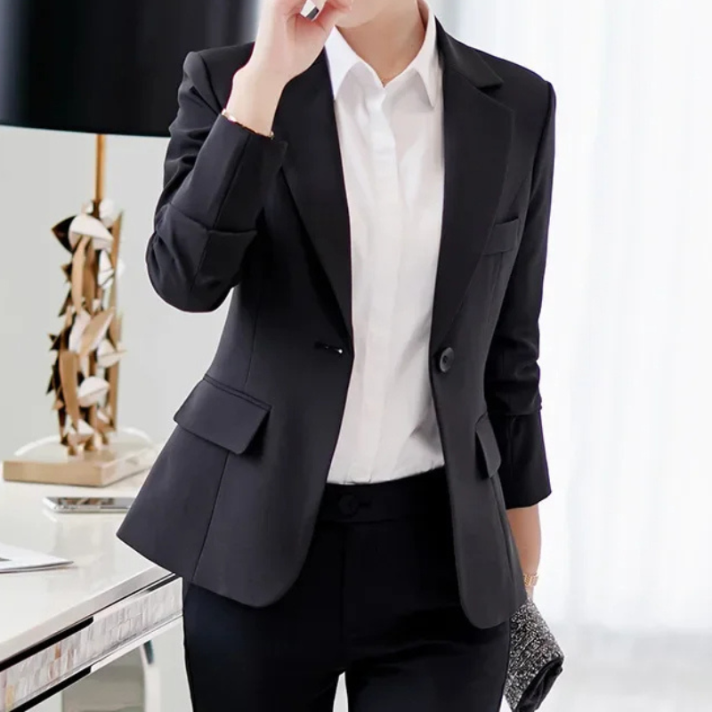 Women's Blazer - One-Button Closure with Notch Lapel Collar