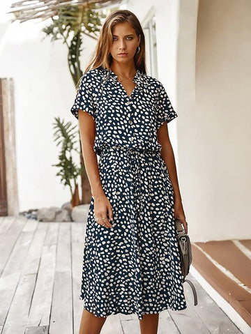 Elegant Short-Sleeve Midi Dress for Women | Clara