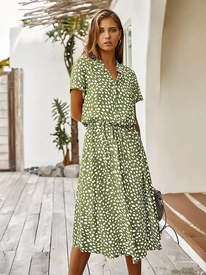 Elegant Short-Sleeve Midi Dress for Women | Clara