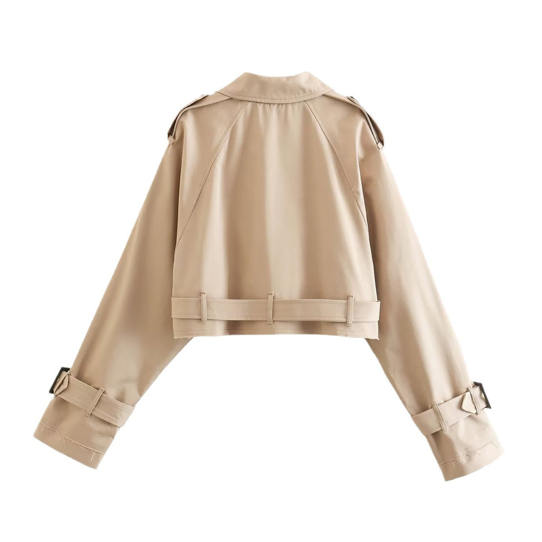 Women's Stylish Crop Trench Coat - Elegant Belt Design