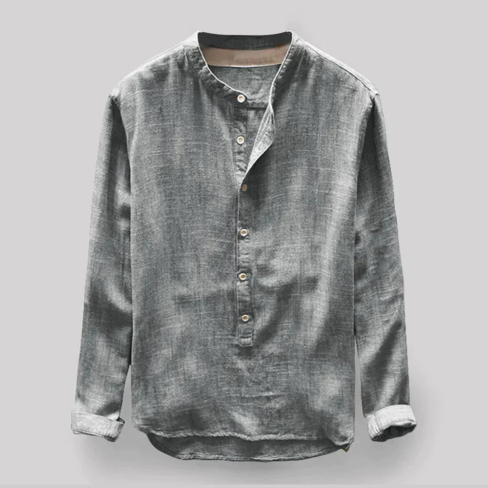 Men's Grandad Shirt - Half Button Placket with Long Sleeves