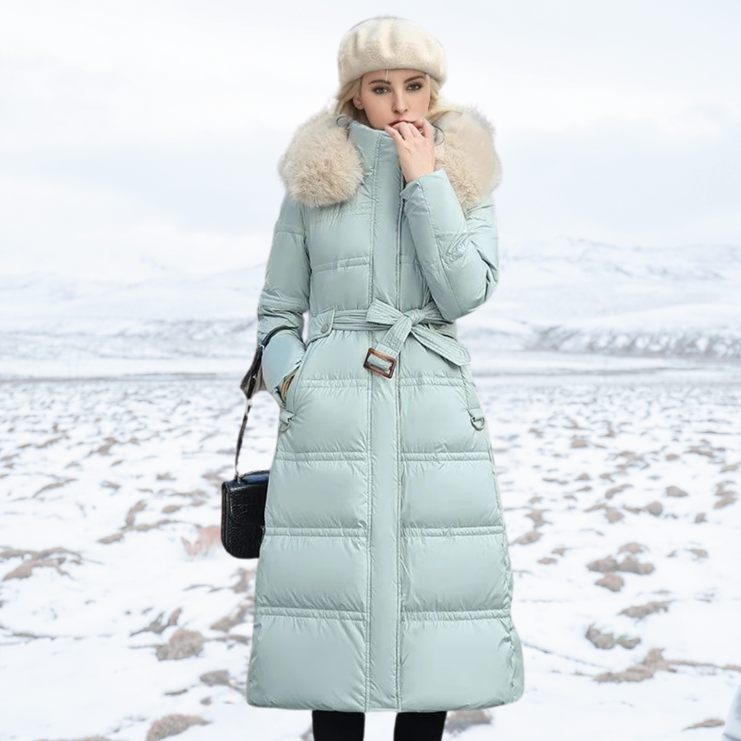 Women's Winter Padded Parka - Drawstring Waist and Detachable Fluffy Hood