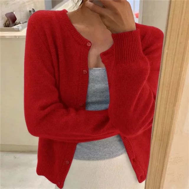 Women's Cardigan - Button-Down Closure with Ribbed Hem & Cuffs