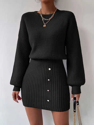 Solid Color Crew Neck Sweater Dress for Women | Hazel