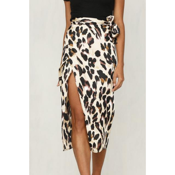 Women's Leopard Print Midi Skirt - Side Slit Trendy