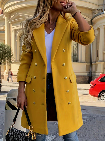 Women's Yellow Double-Breasted Coat - Stylish Autumn Outerwear