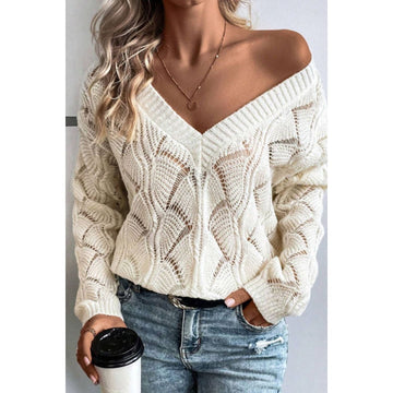 Fiona - Chic Openwork V-Neck Sweater for Women