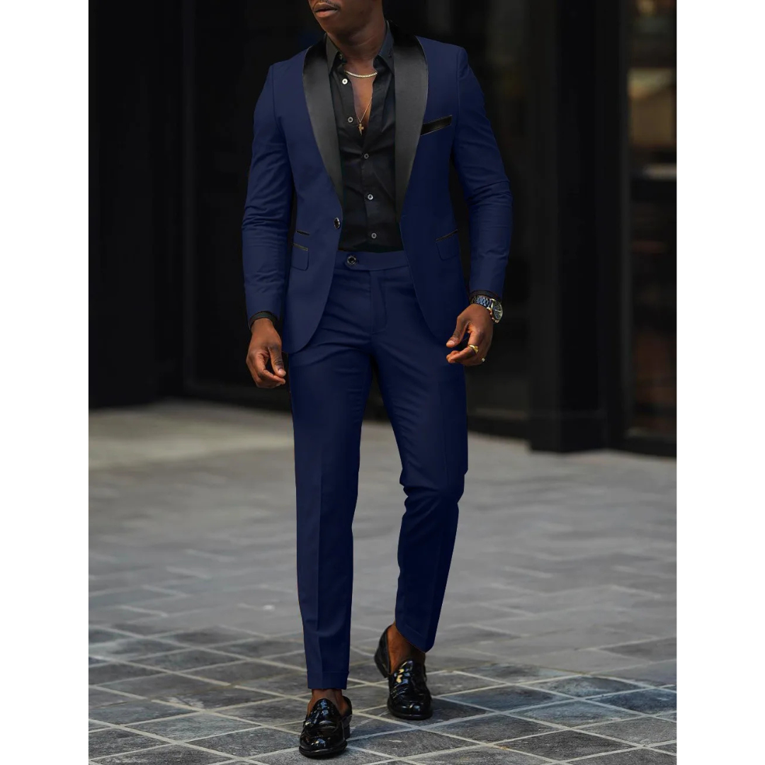 Men's Blazer and Trousers Set - Shawl Lapel with Contrast Colour
