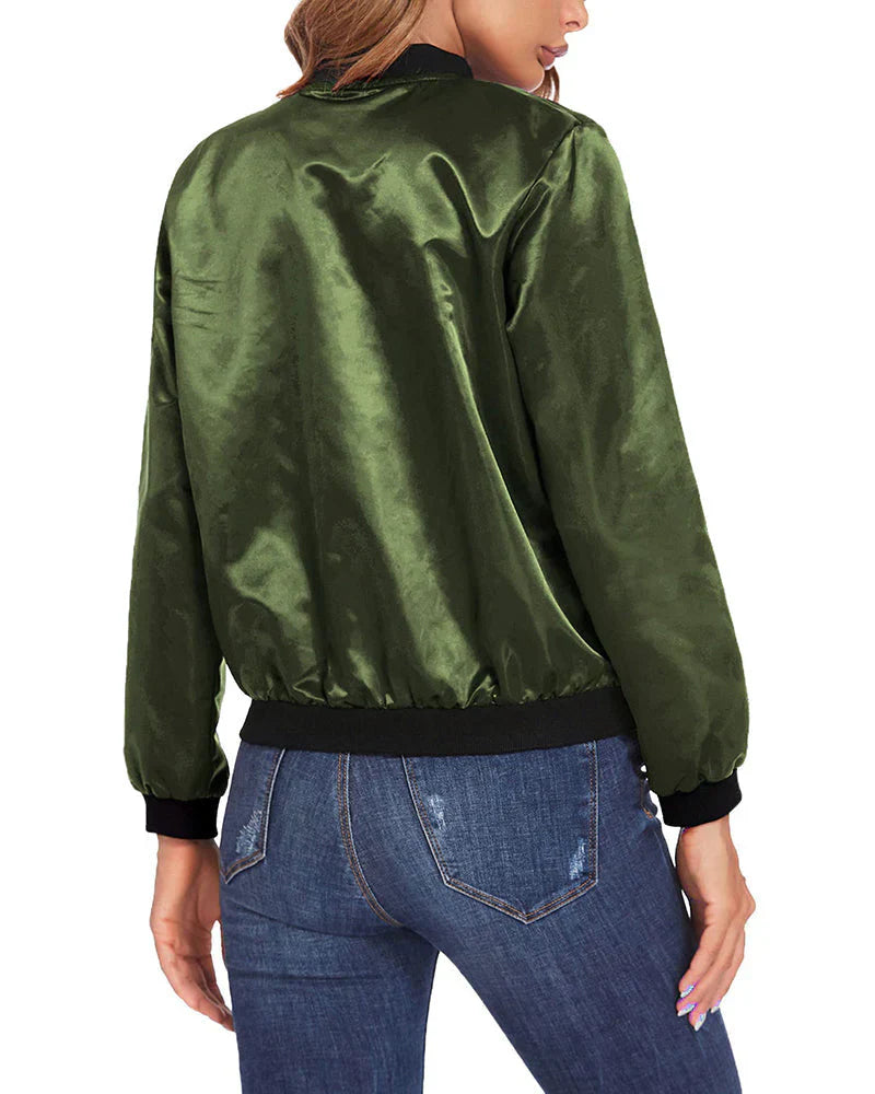 Women's Bomber Jacket - Full Zip with Side & Sleeve Pockets