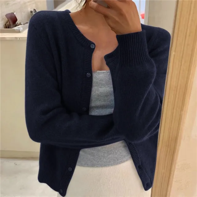 Women's Cardigan - Button-Down Closure with Ribbed Hem & Cuffs