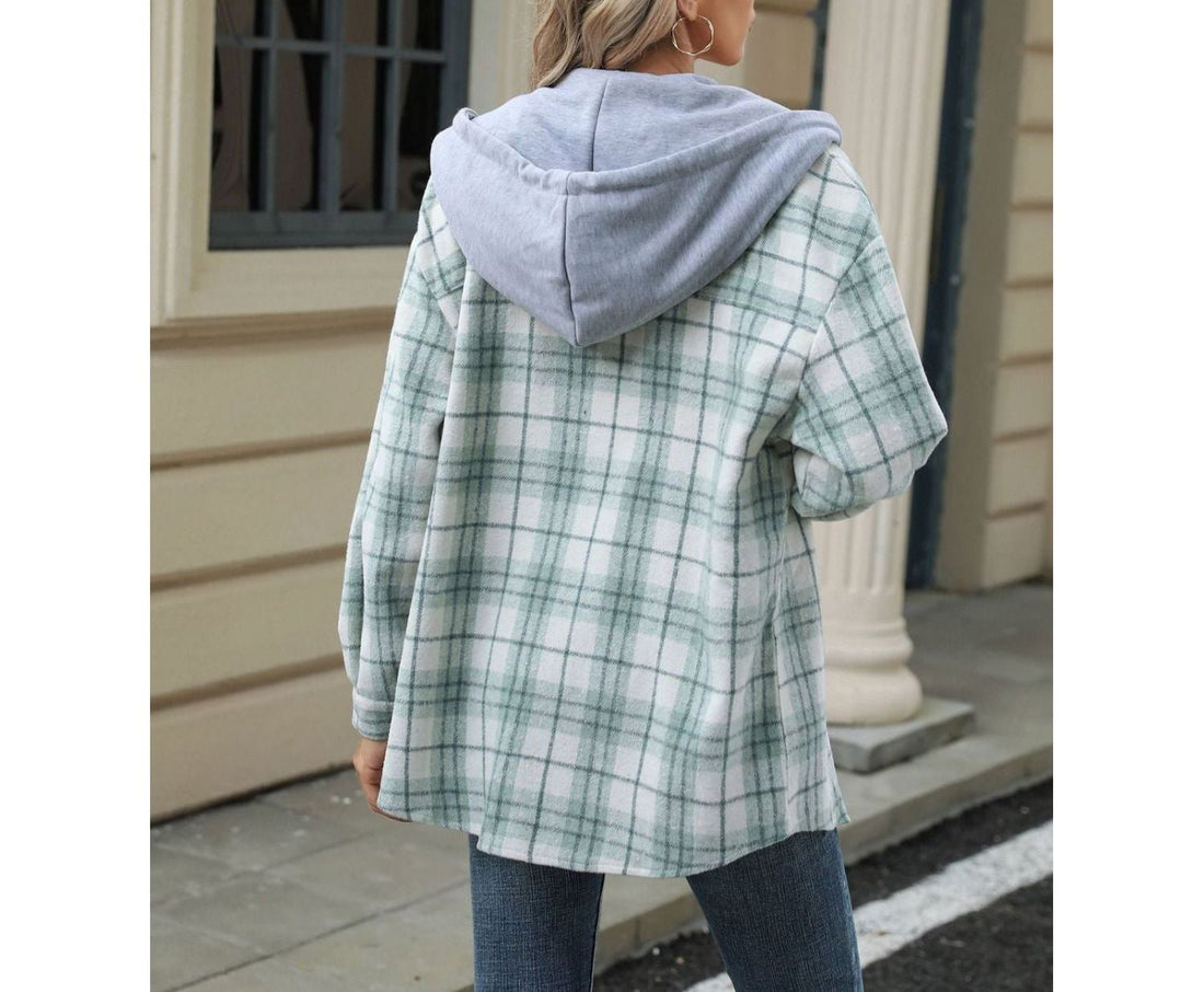 Olga - Casual Plaid Button-Up Hooded Jacket for Women