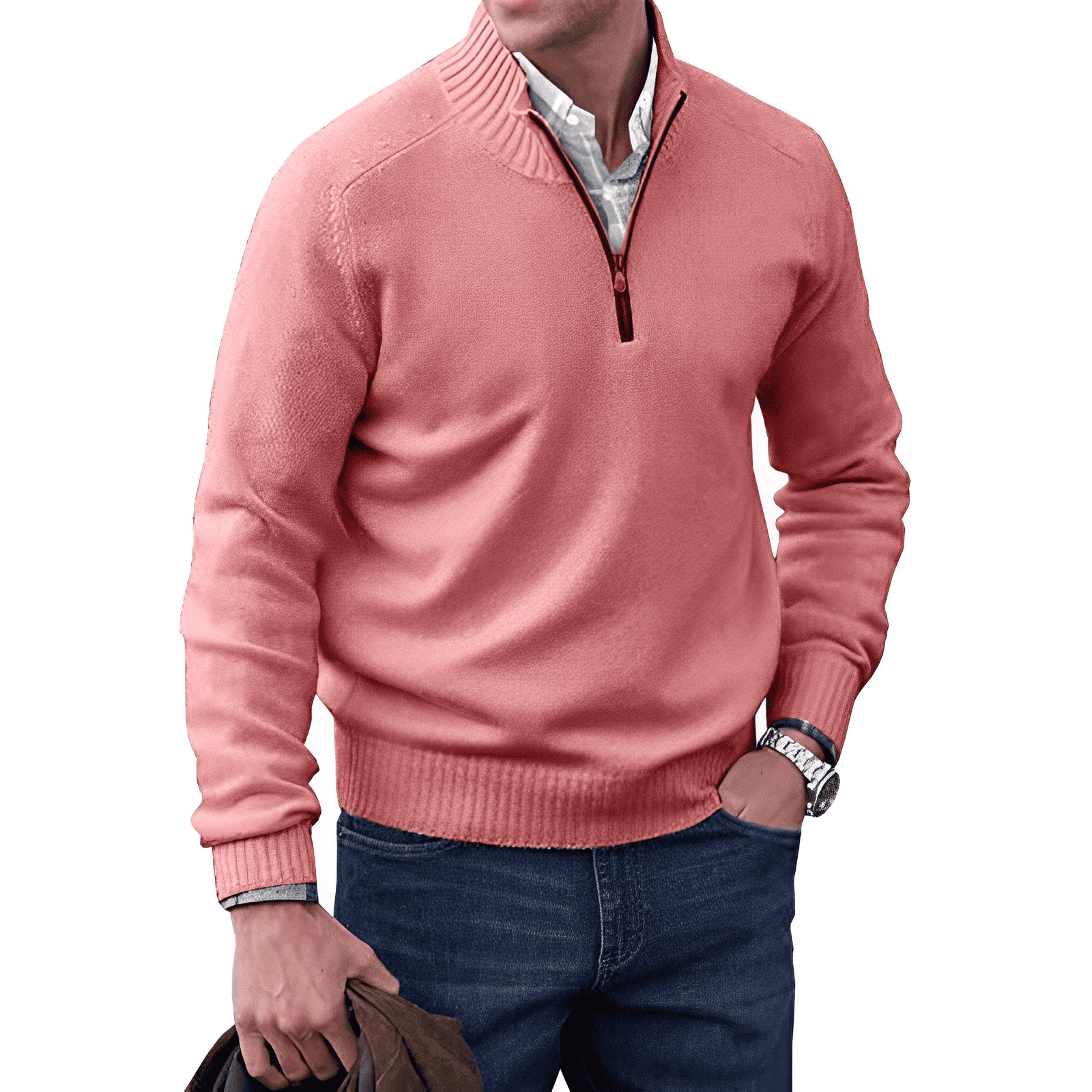 Men's Jumper - Quarter-Zip with Ribbed Cuffs