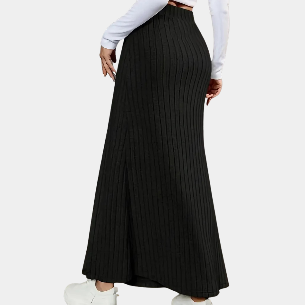 Women's Ribbed Maxi Skirt - Stylish Slit Detail