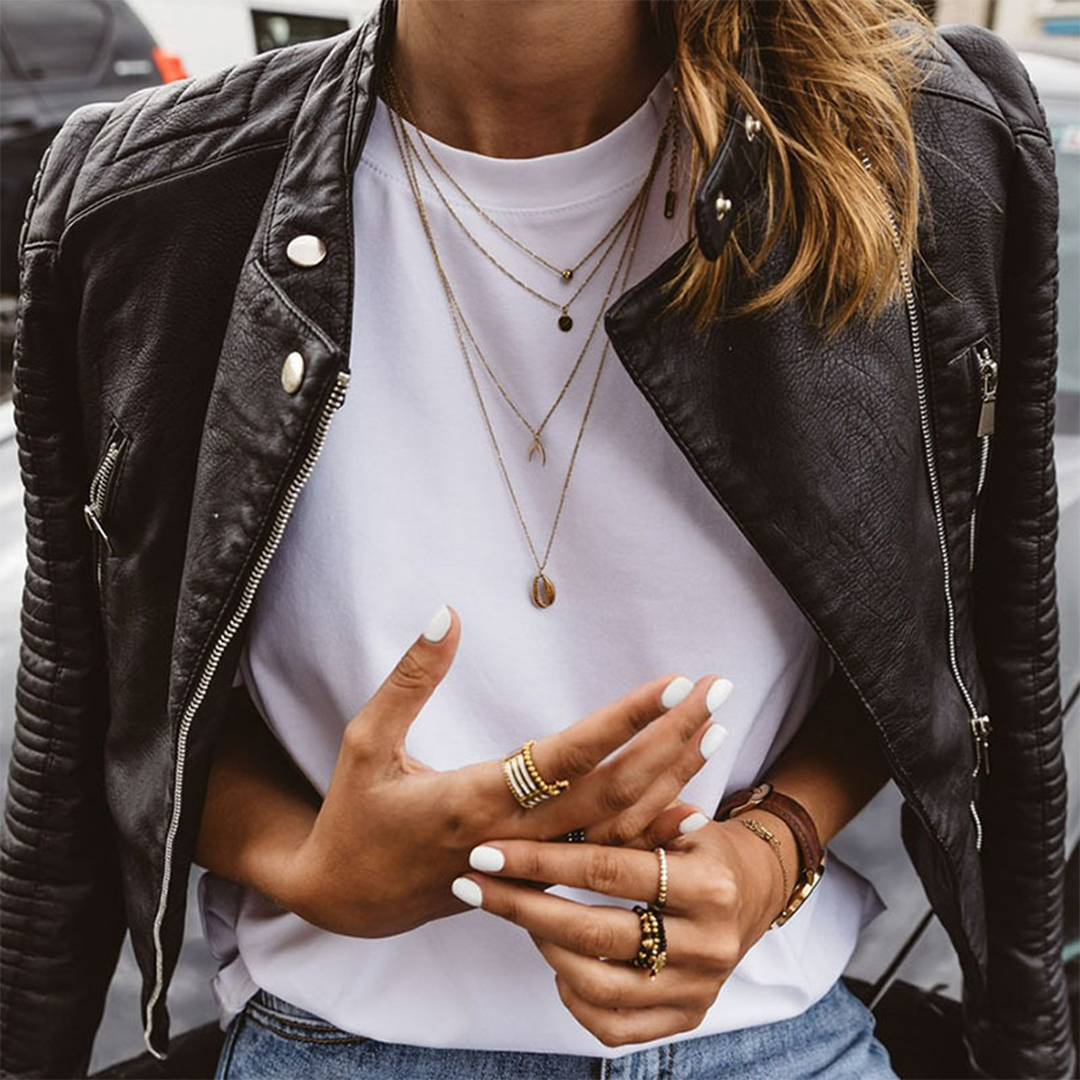 Women's Black Leather Jacket - Biker Style & Stand-Up Collar with Snap Button
