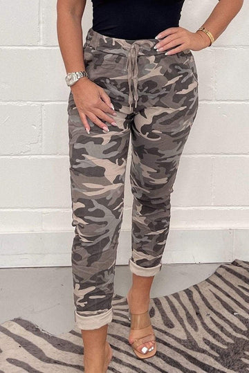 Women's Leopard Print Drawstring Trousers - Comfortable Cuffed Casual