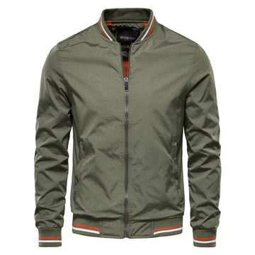 Men's Bomber Jacket - Full Zip with Striped Ribbed Trim