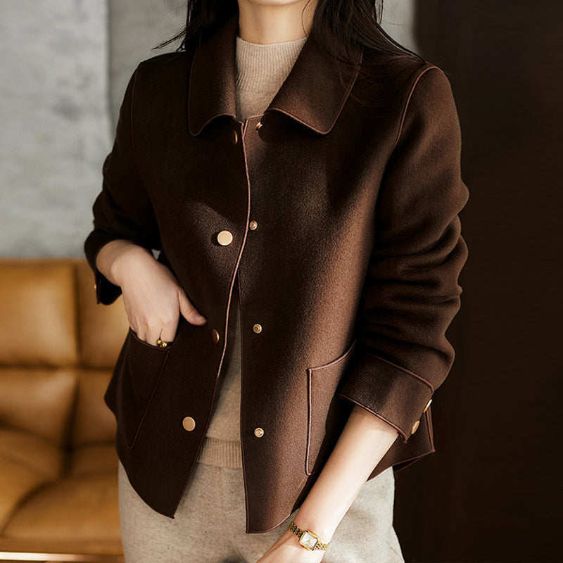 Women's Button-Up Jacket - Shirt Collar with Front Pockets