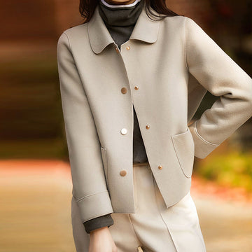 Women's Button-Up Jacket - Shirt Collar with Front Pockets