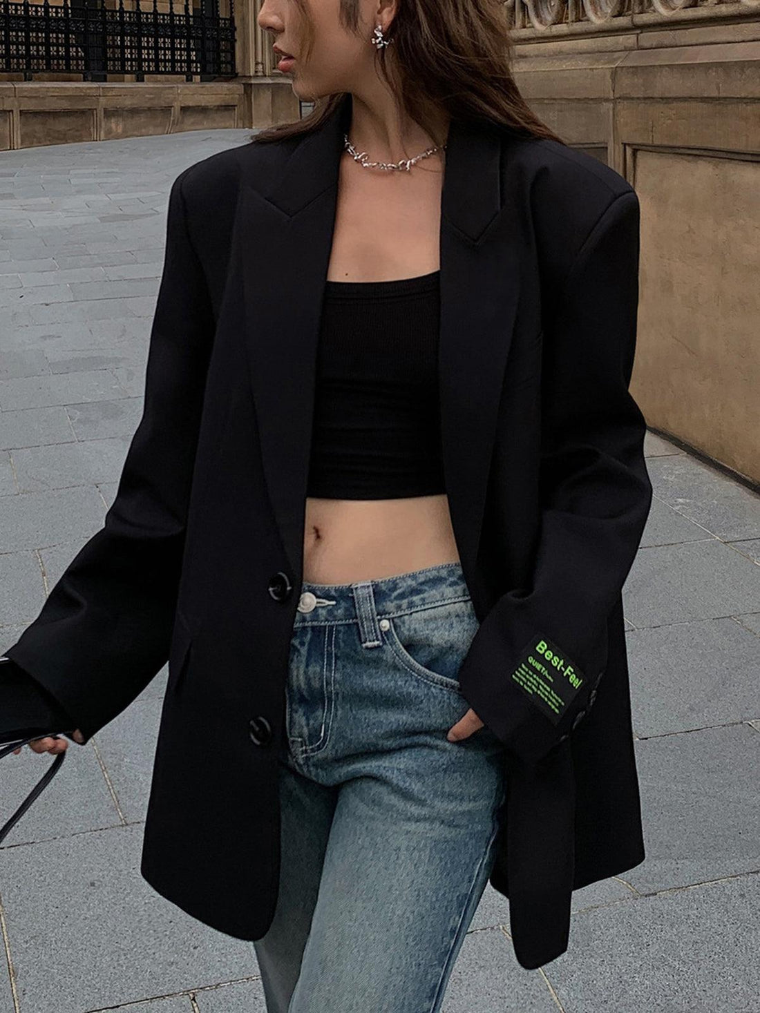 Women's Oversized Blazer - Longline with Single-Breasted Cut