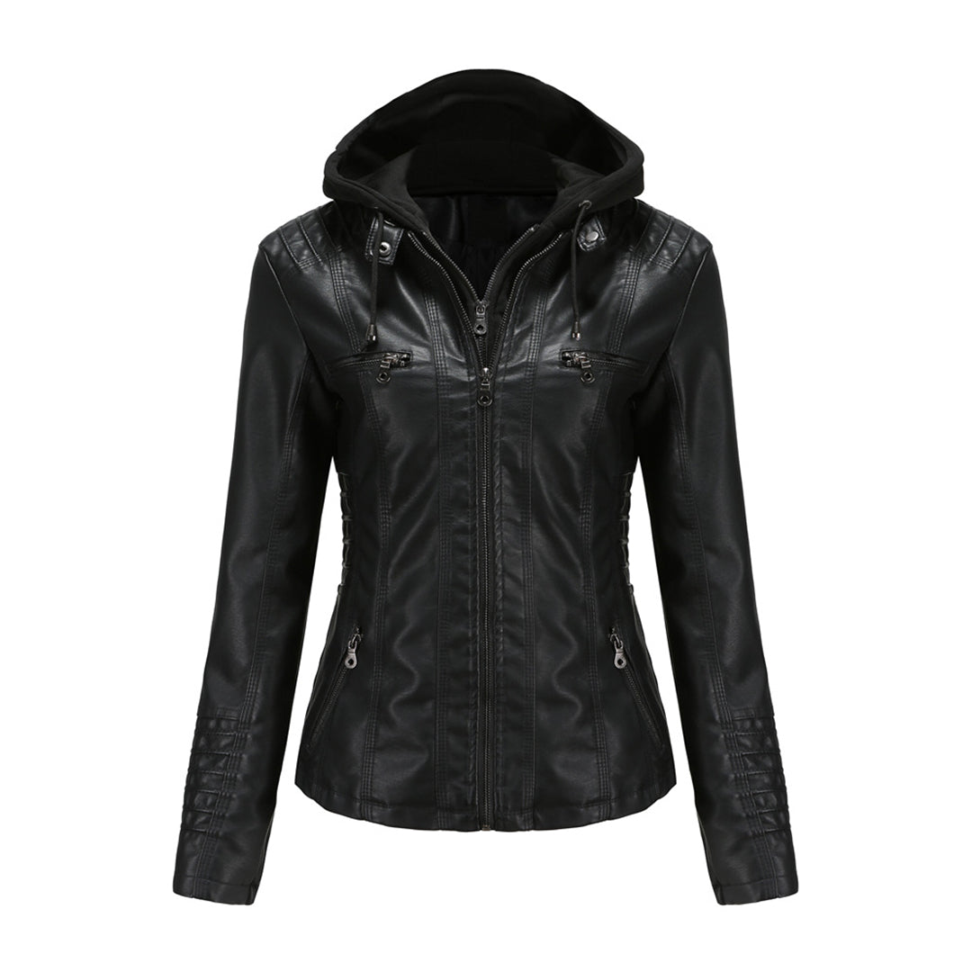 Women's Leather Jacket - Hooded & Slim-Fit Style